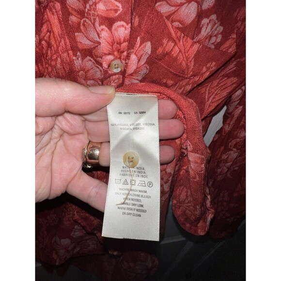 Akemi + Kin Anthropologie Coconino Lotus Floral Button Front Coral Blouse M - Picture 5 of 8
